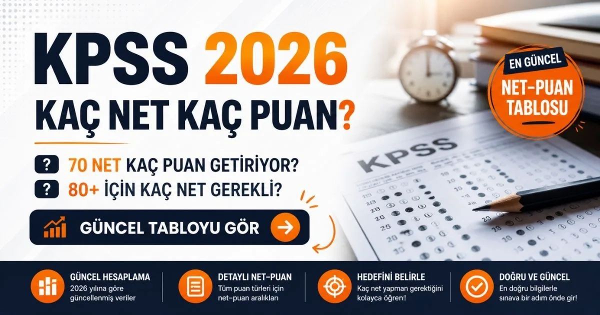 KPSS Kaç Net Kaç Puan 2026? Güncel Hesaplama ve Net Tablosu